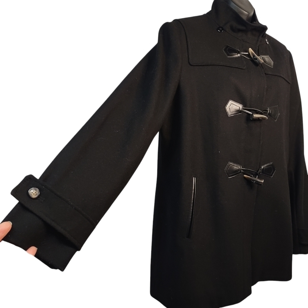 Liz Claiborne Pea Coat Women's Black Wool Blend Zipper/Button  Pea Coat Size L - Picture 6 of 11